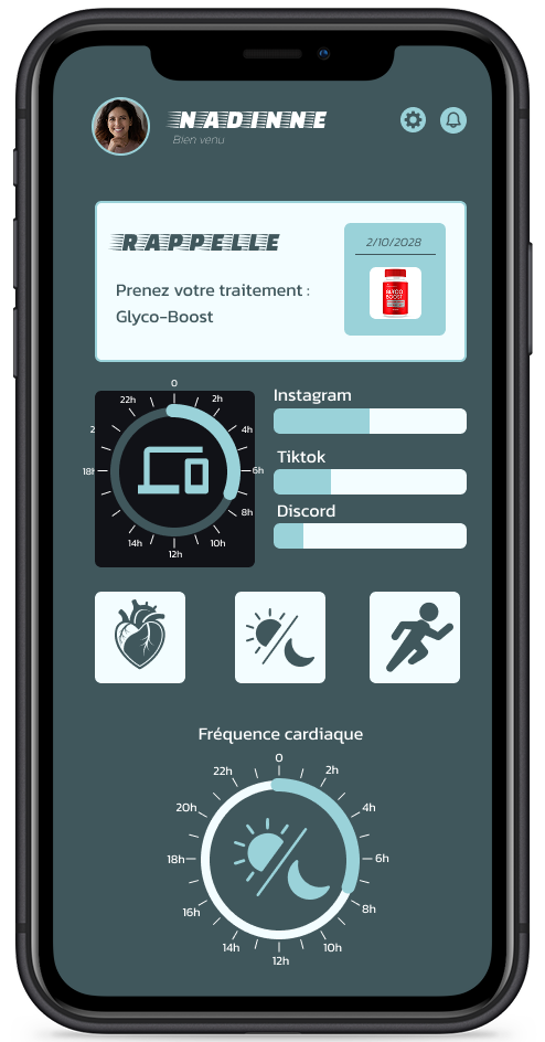 telephone qui montre l'application de suivi dopa-app