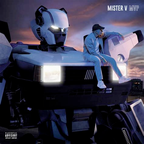 La pochette de l'album MVP : Mister V assis sur l'épaule d'une Fiat Panda transformée