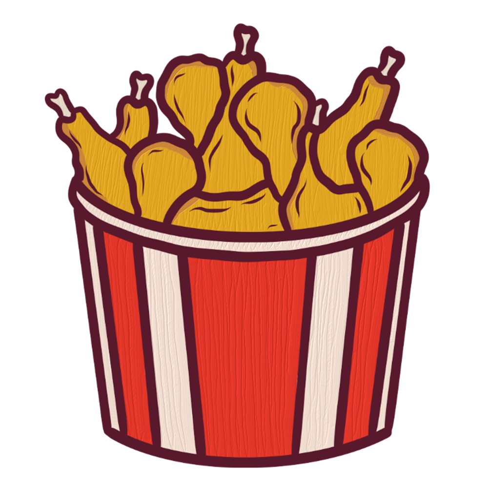 Poulet dans un paquet aux couleurs rouge et blanche.